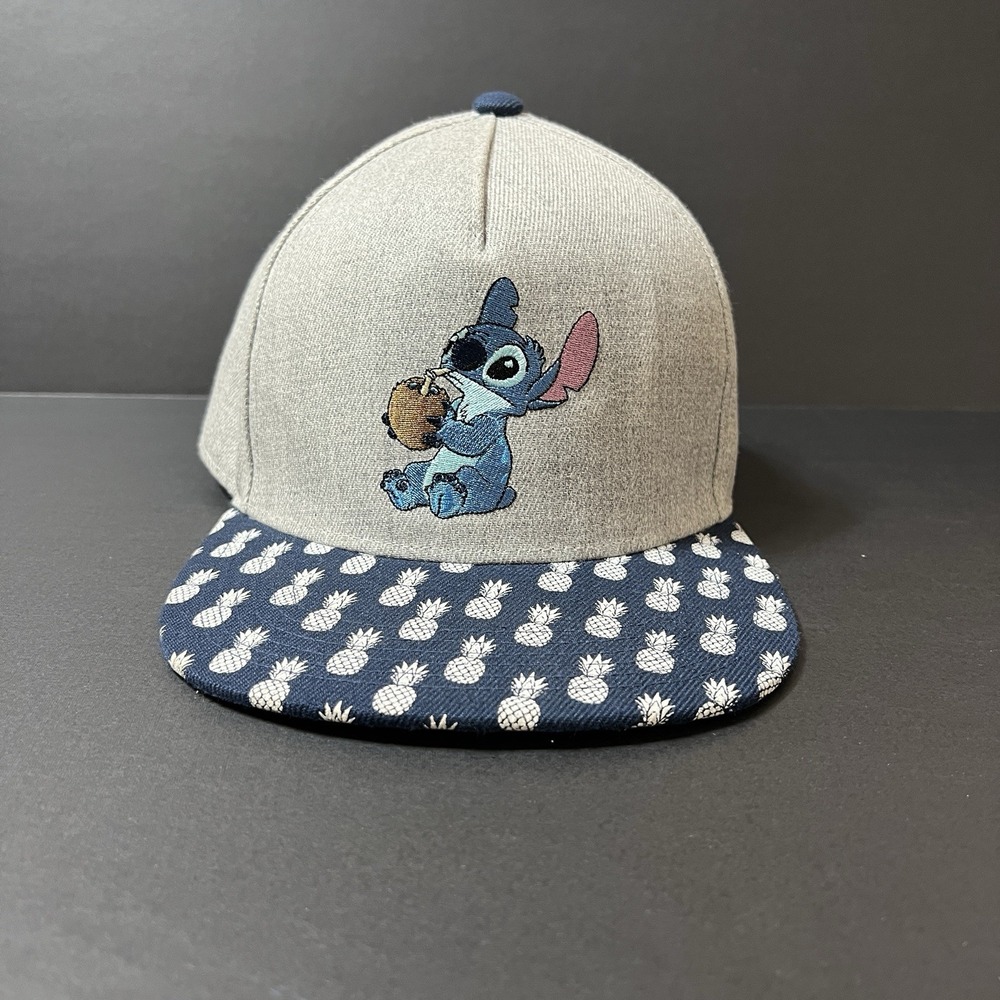 Disney Lilo & Stitch Adult SnapBack Baseball Cap Hat Gray W/ Blue Pineapple Brim